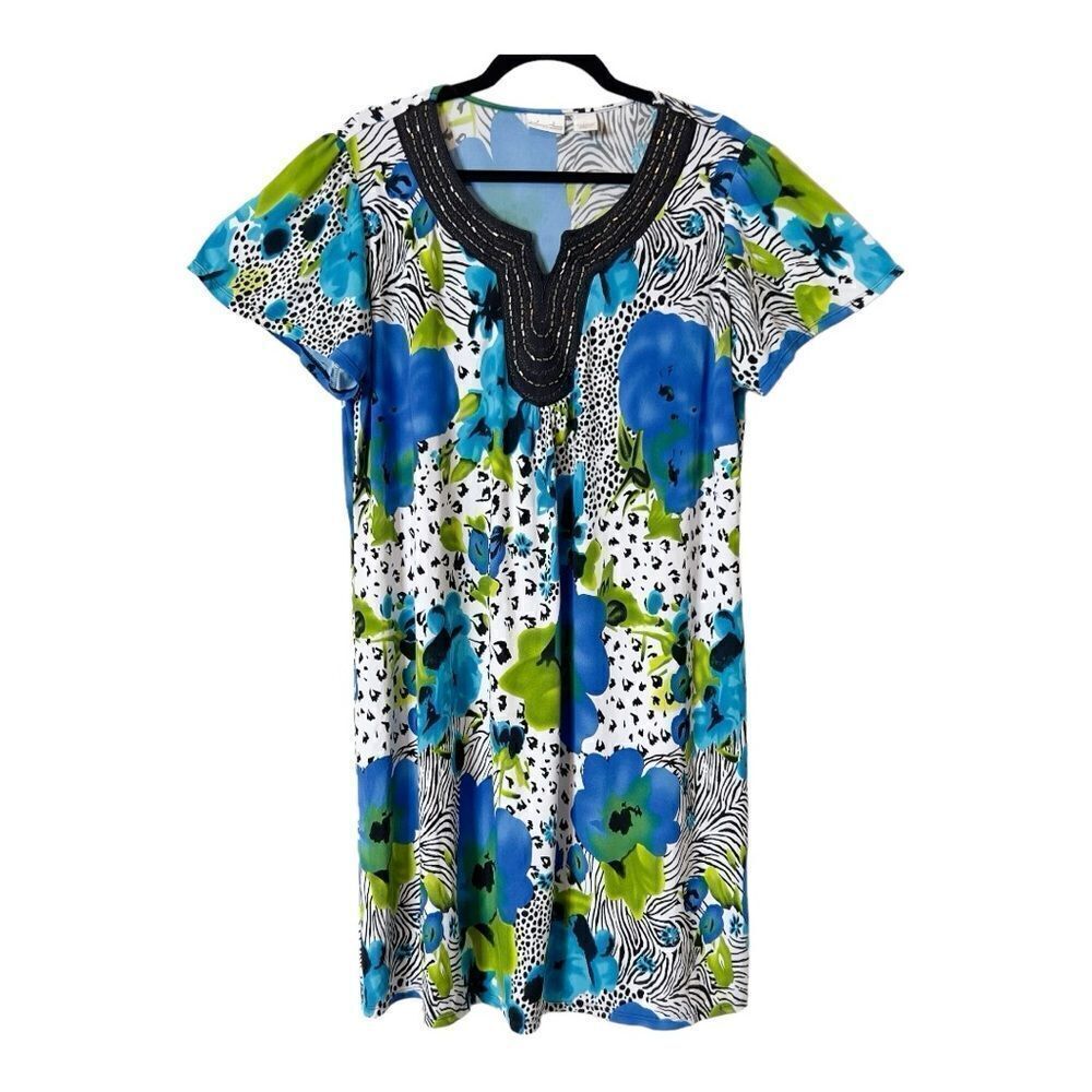 Kim Rogers Women’s Colorful Embellished FloralShift Dress‎ Size 1X